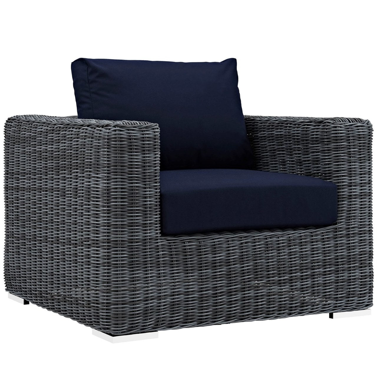 Summon Five PCS Outdoor Patio Sunbrella Sectional Set, Navy, Rattan 9837
