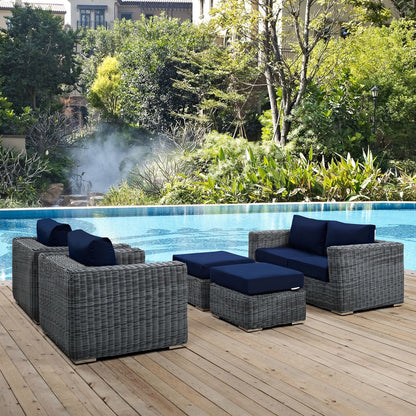 Summon Five PCS Outdoor Patio Sunbrella Sectional Set, Navy, Rattan 9837