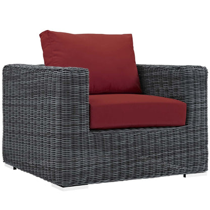 Summon 5 Piece Outdoor Patio Sunbrella® Sectional Set, Sunbrella Rattan Wicker, Grey Red 13401