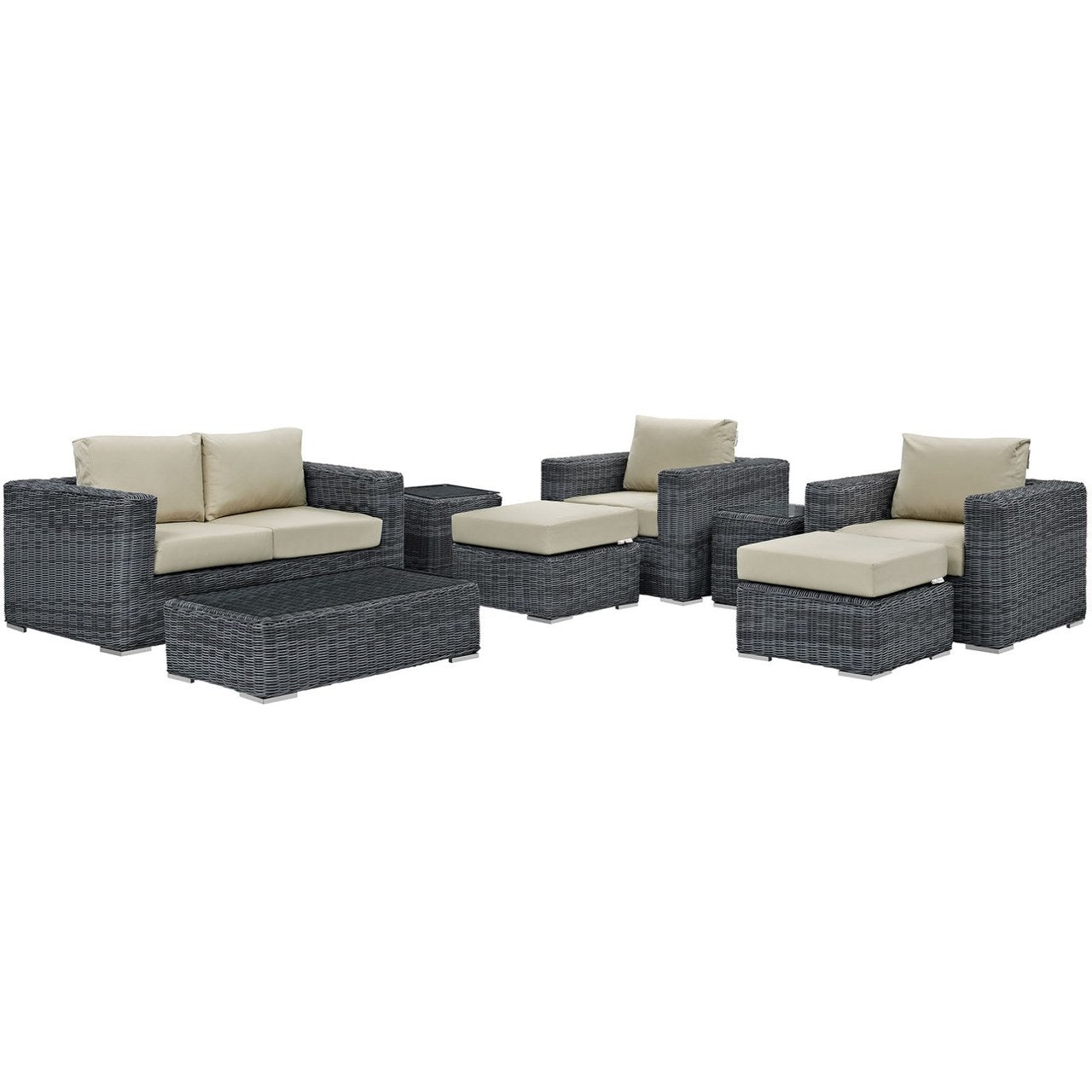 Summon Eight PCS Outdoor Patio Sunbrella Sectional Set, Beige, Rattan 9839