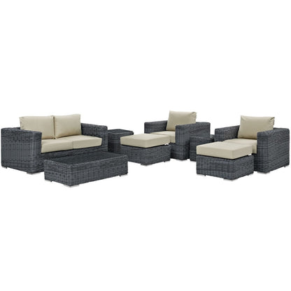 Summon Eight PCS Outdoor Patio Sunbrella Sectional Set, Beige, Rattan 9839