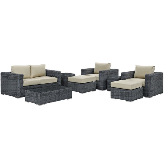 Summon Eight PCS Outdoor Patio Sunbrella Sectional Set, Beige, Rattan 9839
