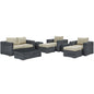 Summon Eight PCS Outdoor Patio Sunbrella Sectional Set, Beige, Rattan 9839
