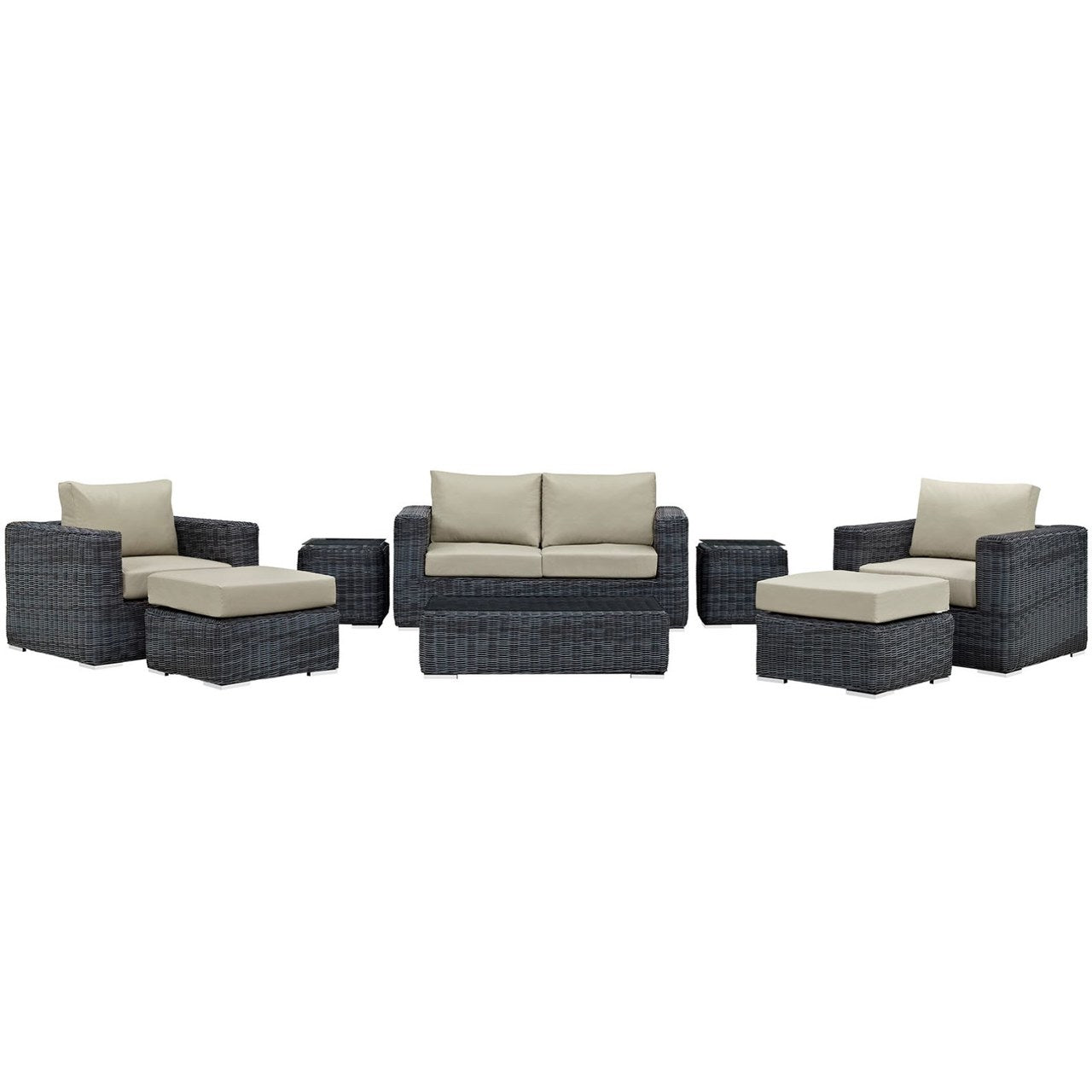 Summon Eight PCS Outdoor Patio Sunbrella Sectional Set, Beige, Rattan 9839
