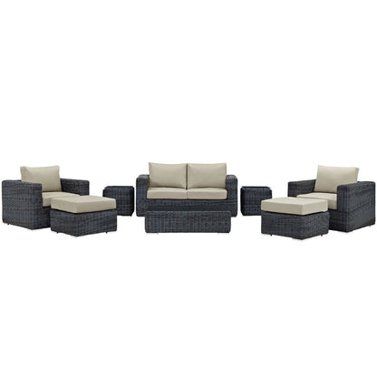 Summon Eight PCS Outdoor Patio Sunbrella Sectional Set, Beige, Rattan 9839