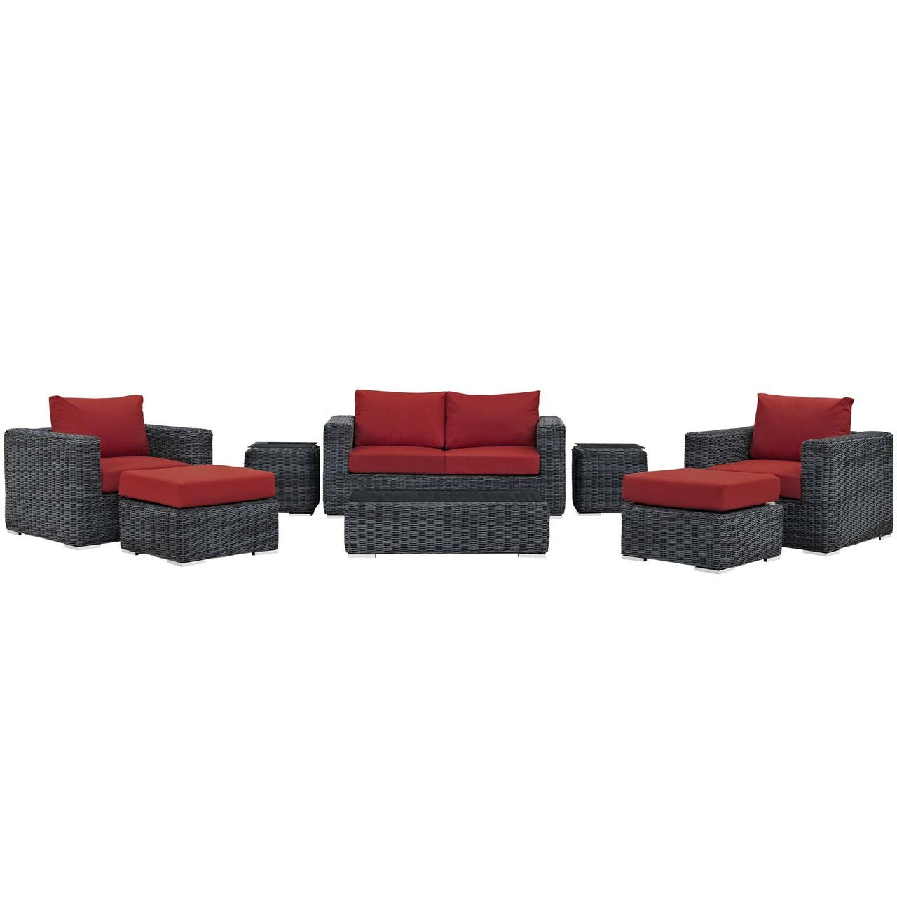 Summon 8 Piece Outdoor Patio Sunbrella® Sectional Set, Sunbrella Rattan Wicker, Grey Red 13403
