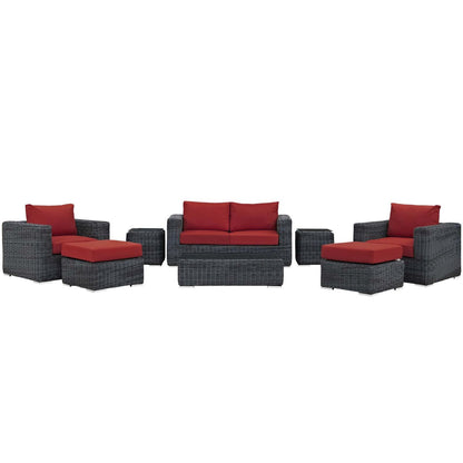 Summon 8 Piece Outdoor Patio Sunbrella® Sectional Set, Sunbrella Rattan Wicker, Grey Red 13403