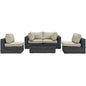 Summon Five PCS Outdoor Patio Sectional Set, Beige, Fabric, Synthetic Rattan