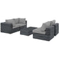 Summon 5 Piece Outdoor Patio Sunbrella® Sectional Set, Sunbrella Rattan Wicker, Grey Gray 13406