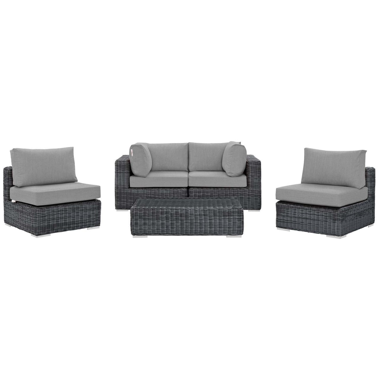 Summon 5 Piece Outdoor Patio Sunbrella® Sectional Set, Sunbrella Rattan Wicker, Grey Gray 13406