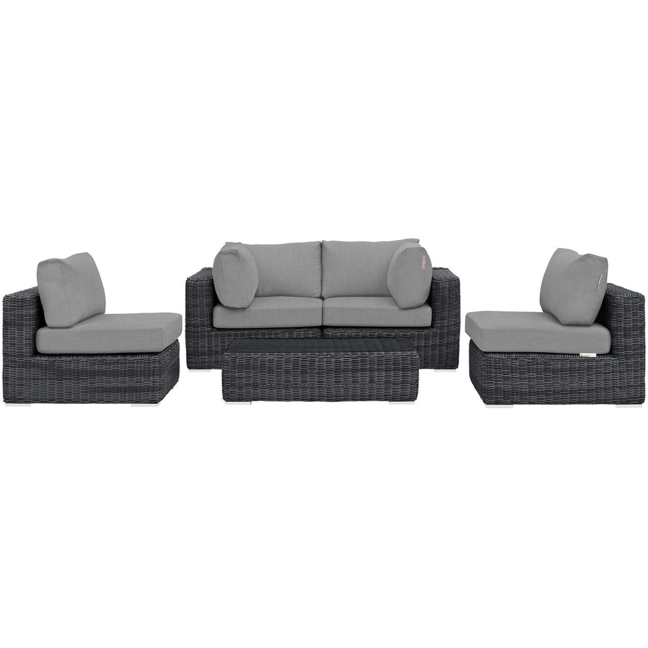 Summon 5 Piece Outdoor Patio Sunbrella® Sectional Set, Sunbrella Rattan Wicker, Grey Gray 13406
