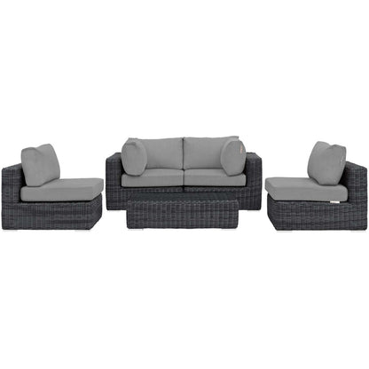 Summon 5 Piece Outdoor Patio Sunbrella® Sectional Set, Sunbrella Rattan Wicker, Grey Gray 13406