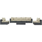 Summon Seven PCS Outdoor Patio Sectional Set, Beige, Fabric, Synthetic Rattan