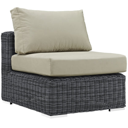 Summon Seven PCS Outdoor Patio Sectional Set, Beige, Fabric, Synthetic Rattan