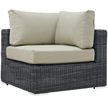 Summon Seven PCS Outdoor Patio Sectional Set, Beige, Fabric, Synthetic Rattan