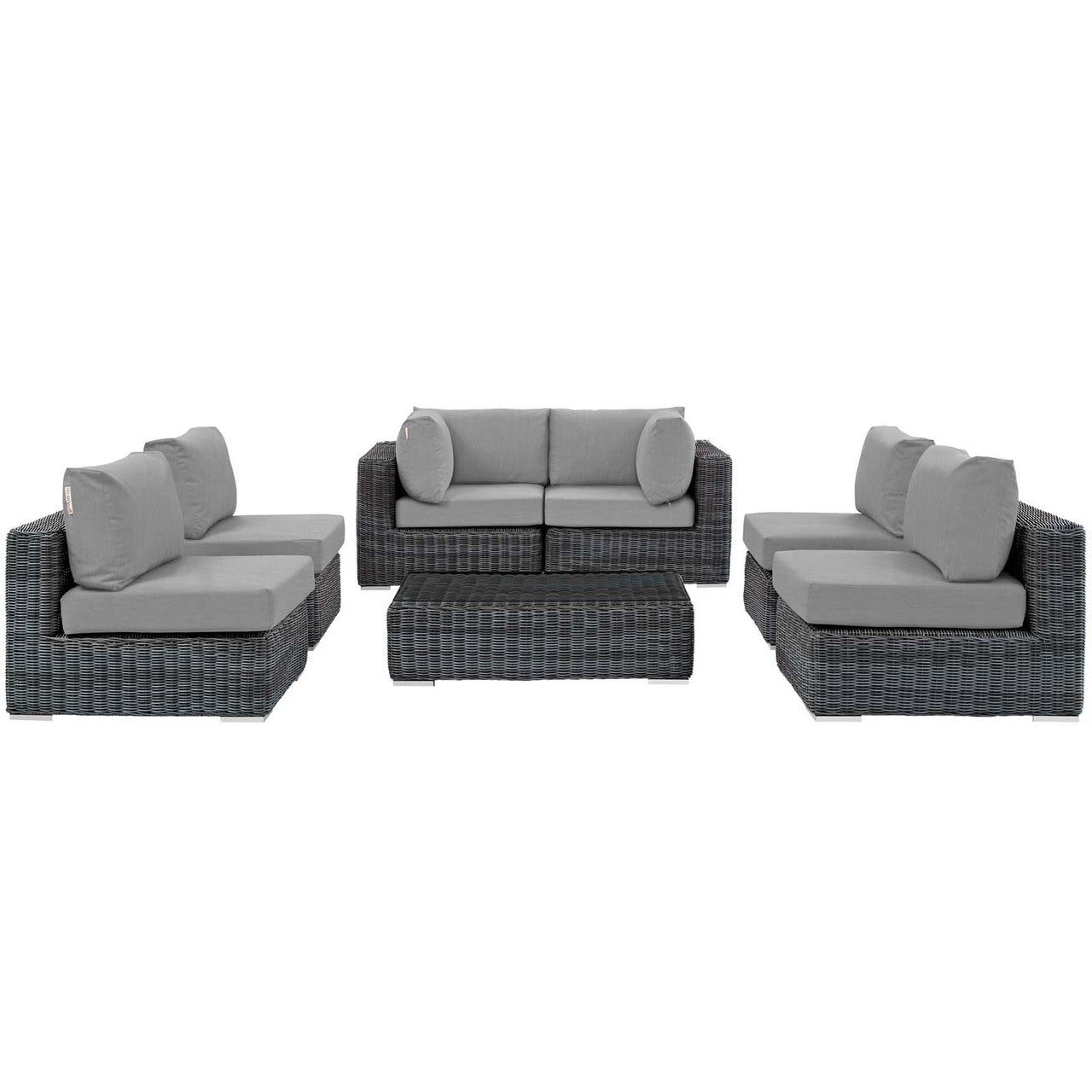 Summon 7 Piece Outdoor Patio Sunbrella® Sectional Set, Sunbrella Rattan Wicker, Grey Gray 13408