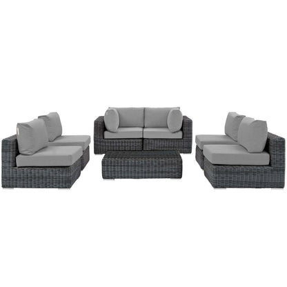 Summon 7 Piece Outdoor Patio Sunbrella® Sectional Set, Sunbrella Rattan Wicker, Grey Gray 13408