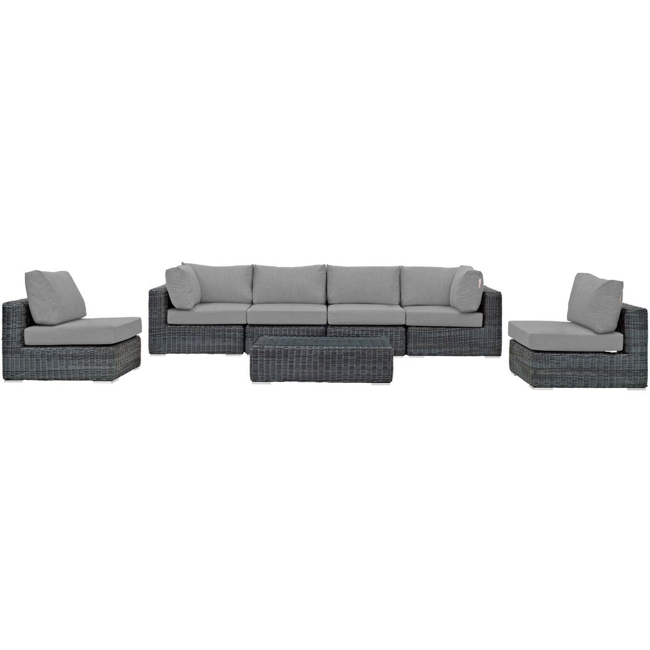 Summon 7 Piece Outdoor Patio Sunbrella® Sectional Set, Sunbrella Rattan Wicker, Grey Gray 13408