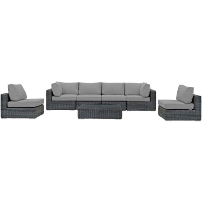Summon 7 Piece Outdoor Patio Sunbrella® Sectional Set, Sunbrella Rattan Wicker, Grey Gray 13408