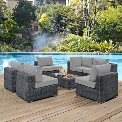 Summon 7 Piece Outdoor Patio Sunbrella® Sectional Set, Sunbrella Rattan Wicker, Grey Gray 13408