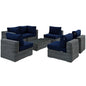 Summon Seven PCS Outdoor Patio Sunbrella Sectional Set, Navy, Rattan 9847