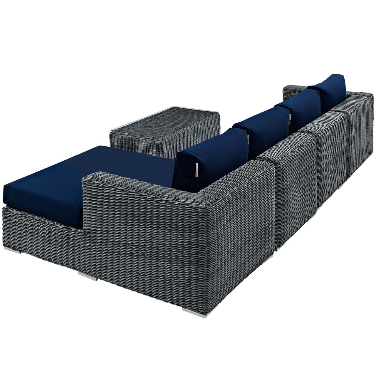 Summon Five PCS Outdoor Patio Sunbrella Sectional Set, Navy, Rattan 9856