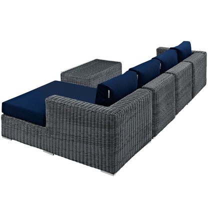 Summon Five PCS Outdoor Patio Sunbrella Sectional Set, Navy, Rattan 9856