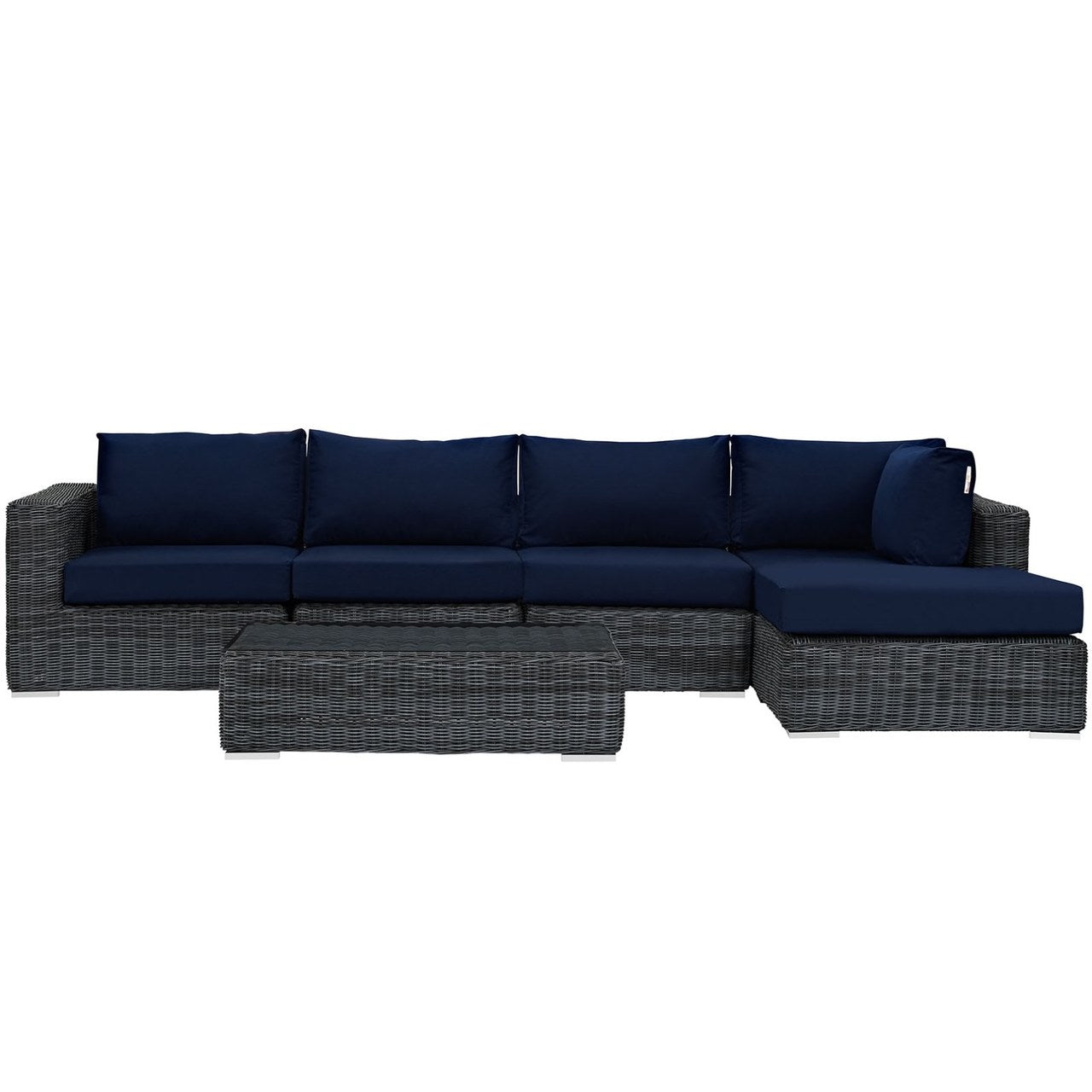 Summon Five PCS Outdoor Patio Sunbrella Sectional Set, Navy, Rattan 9856