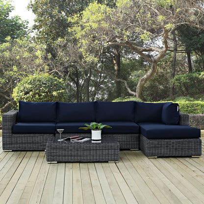 Summon Five PCS Outdoor Patio Sunbrella Sectional Set, Navy, Rattan 9856