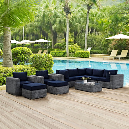 Summon Ten PCS Outdoor Patio Sunbrella Sectional Set, Navy, Rattan 9859