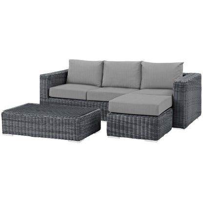 Summon 3 Piece Outdoor Patio Sunbrella® Sectional Set, Sunbrella Rattan Wicker, Grey Gray 13416