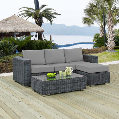 Summon 3 Piece Outdoor Patio Sunbrella® Sectional Set, Sunbrella Rattan Wicker, Grey Gray 13416