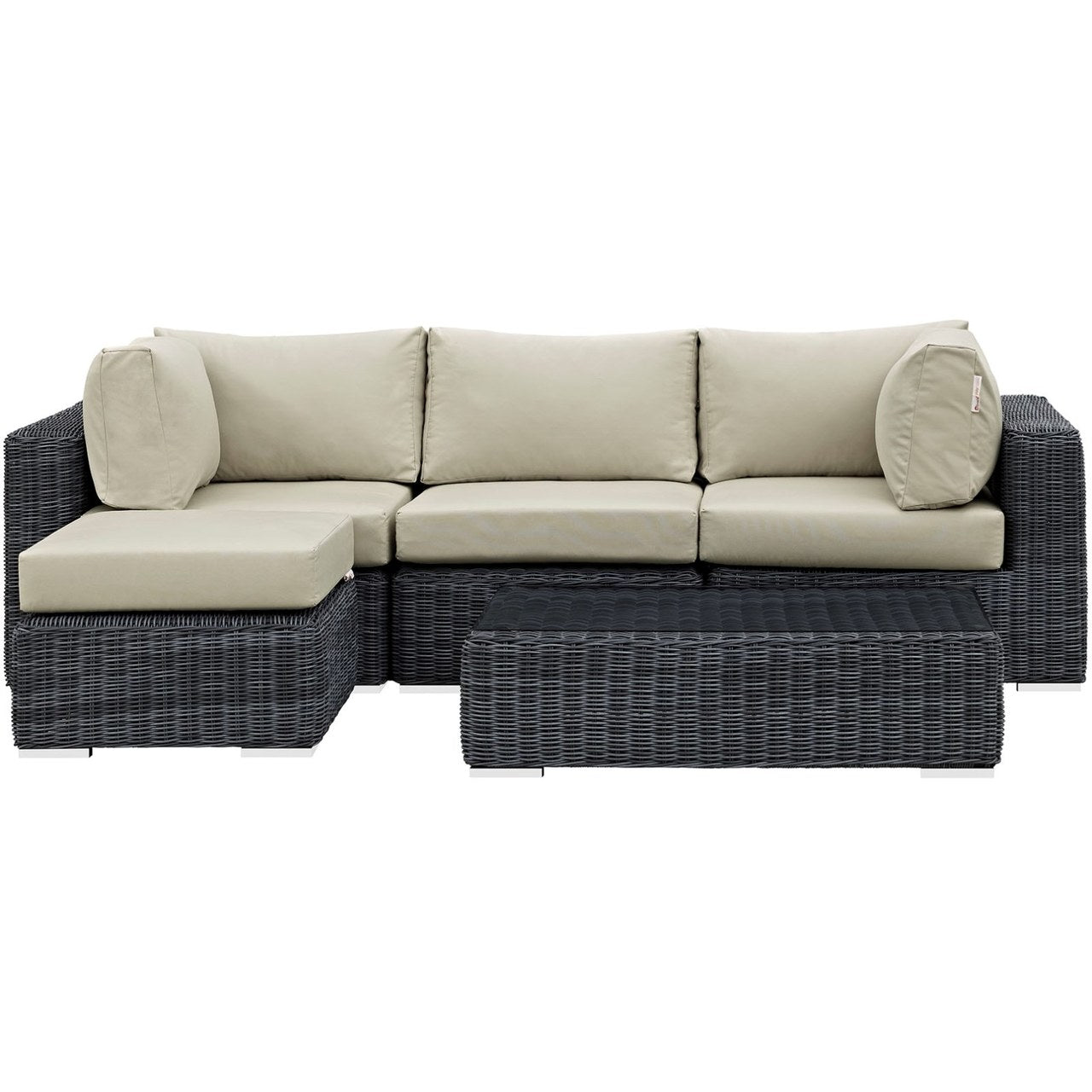 Summon Five PCS Outdoor Patio Sunbrella Sectional Set, Beige, Rattan 9864