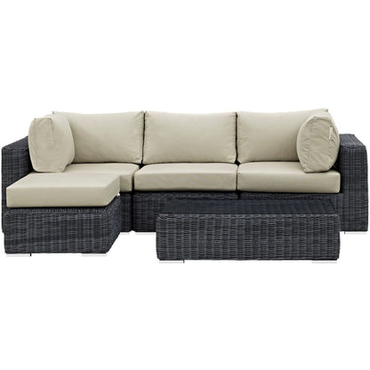 Summon Five PCS Outdoor Patio Sunbrella Sectional Set, Beige, Rattan 9864