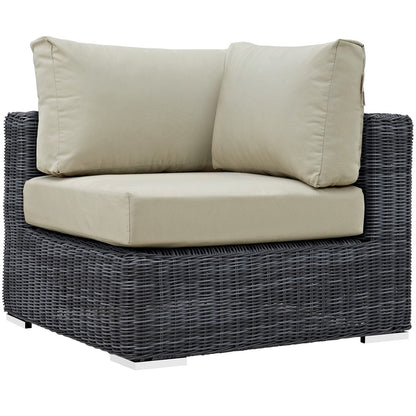 Summon Five PCS Outdoor Patio Sunbrella Sectional Set, Beige, Rattan 9864
