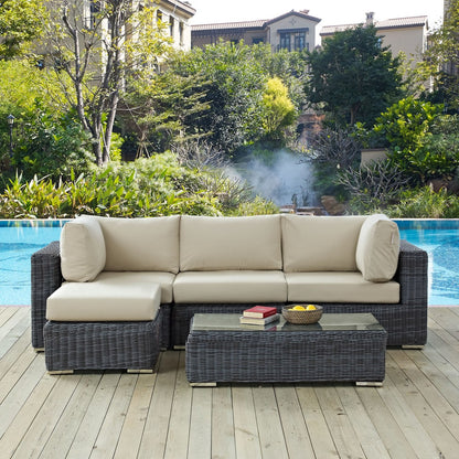 Summon Five PCS Outdoor Patio Sunbrella Sectional Set, Beige, Rattan 9864