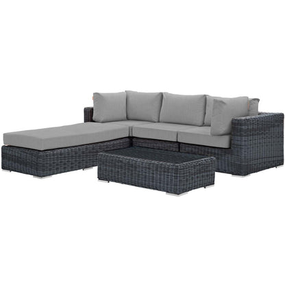 Summon 5 Piece Outdoor Patio Sunbrella® Sectional Set, Sunbrella Rattan Wicker, Grey Gray 13418