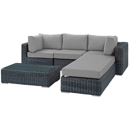 Summon 5 Piece Outdoor Patio Sunbrella® Sectional Set, Sunbrella Rattan Wicker, Grey Gray 13418