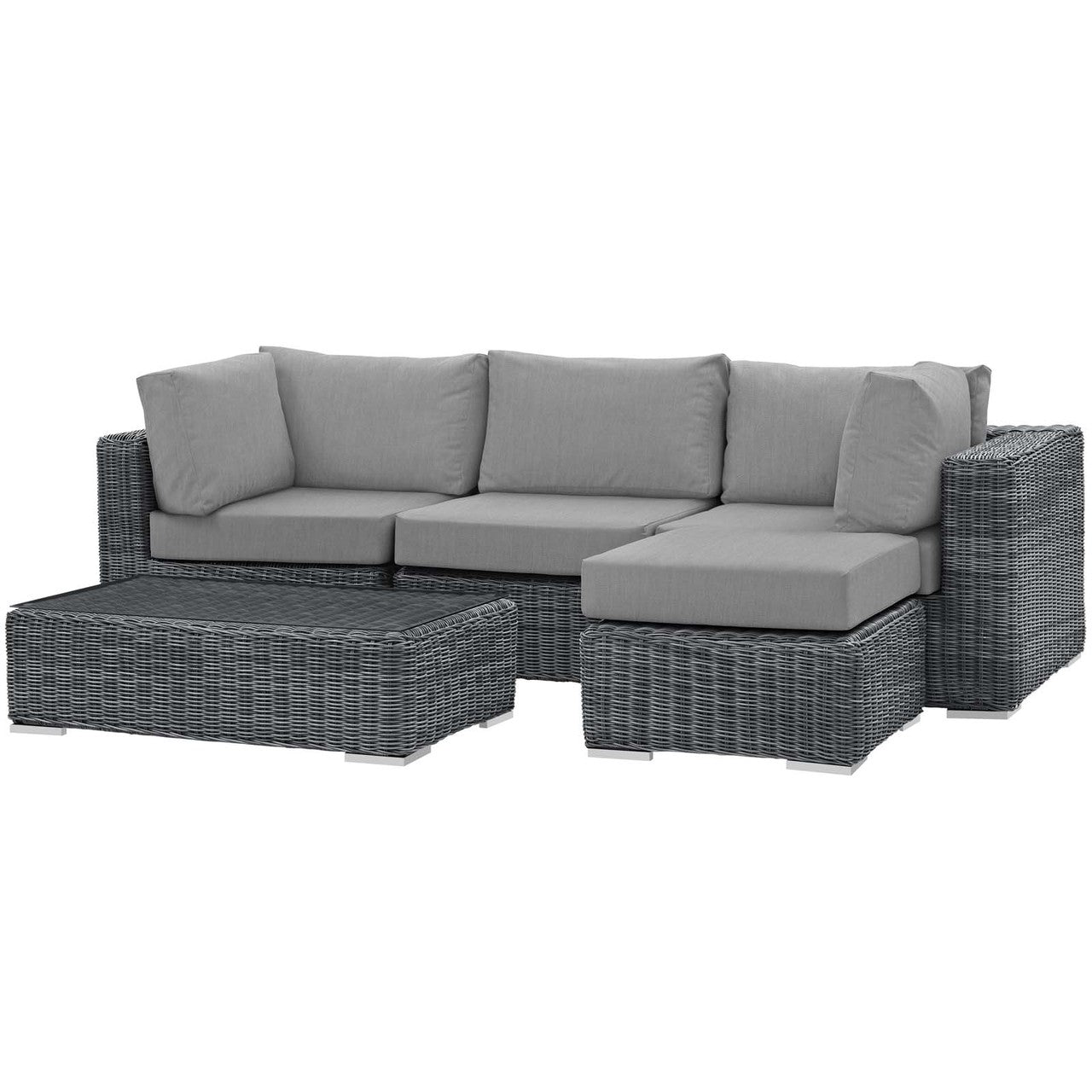 Summon 5 Piece Outdoor Patio Sunbrella® Sectional Set, Sunbrella Rattan Wicker, Grey Gray 13418