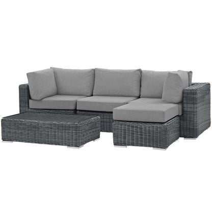 Summon 5 Piece Outdoor Patio Sunbrella® Sectional Set, Sunbrella Rattan Wicker, Grey Gray 13418