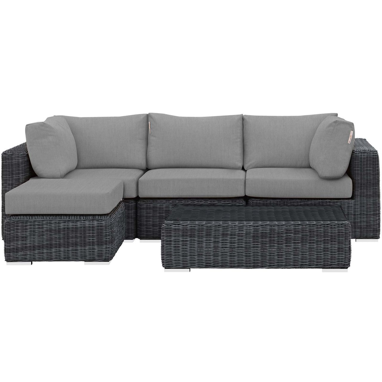 Summon 5 Piece Outdoor Patio Sunbrella® Sectional Set, Sunbrella Rattan Wicker, Grey Gray 13418