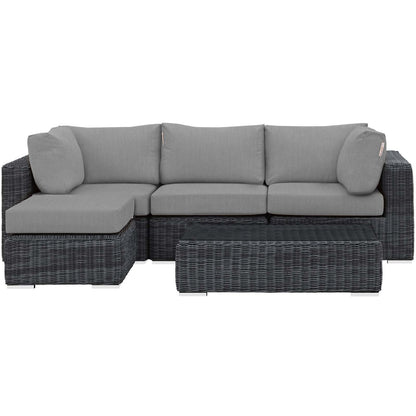 Summon 5 Piece Outdoor Patio Sunbrella® Sectional Set, Sunbrella Rattan Wicker, Grey Gray 13418