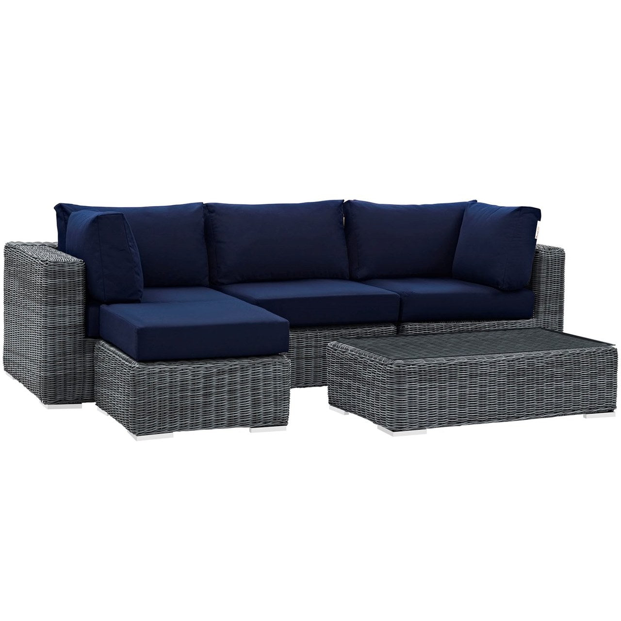 Summon Five PCS Outdoor Patio Sunbrella Sectional Set, Navy, Rattan 9865