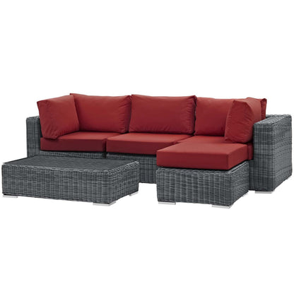 Summon 5 Piece Outdoor Patio Sunbrella® Sectional Set, Sunbrella Rattan Wicker, Grey Red 13419