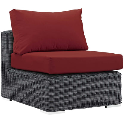 Summon 5 Piece Outdoor Patio Sunbrella® Sectional Set, Sunbrella Rattan Wicker, Grey Red 13419
