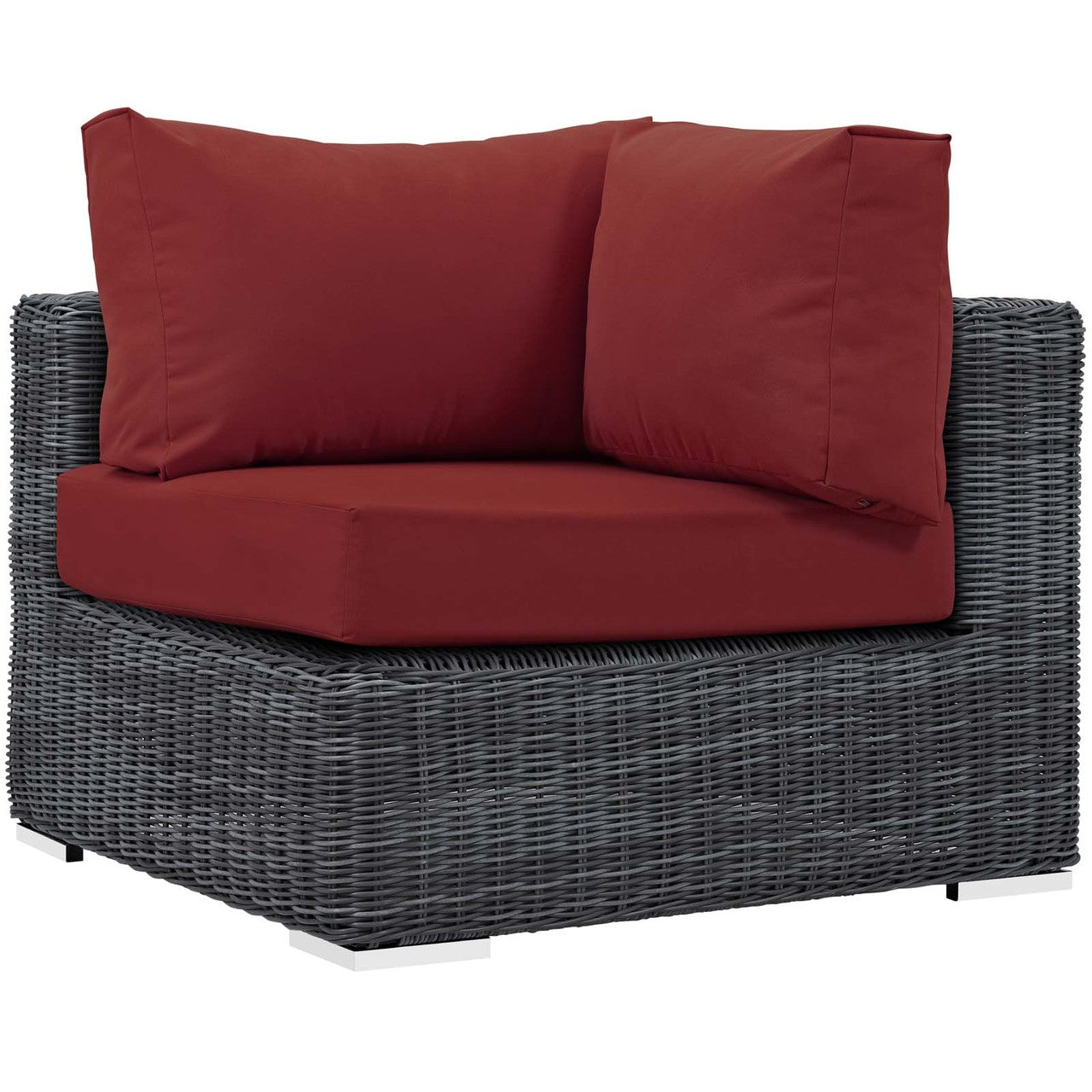 Summon 5 Piece Outdoor Patio Sunbrella® Sectional Set, Sunbrella Rattan Wicker, Grey Red 13419