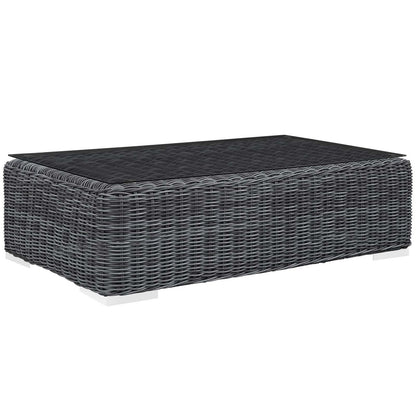 Summon 5 Piece Outdoor Patio Sunbrella® Sectional Set, Sunbrella Rattan Wicker, Grey Red 13419