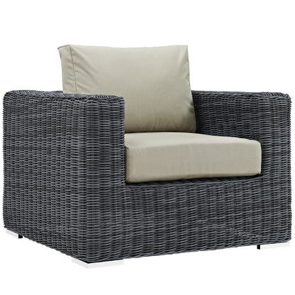 Summon Three PCS Outdoor Patio Sectional Set, Beige, Fabric, Synthetic Rattan