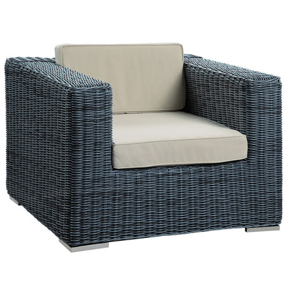 Summon Three PCS Outdoor Patio Sectional Set, Beige, Fabric, Synthetic Rattan