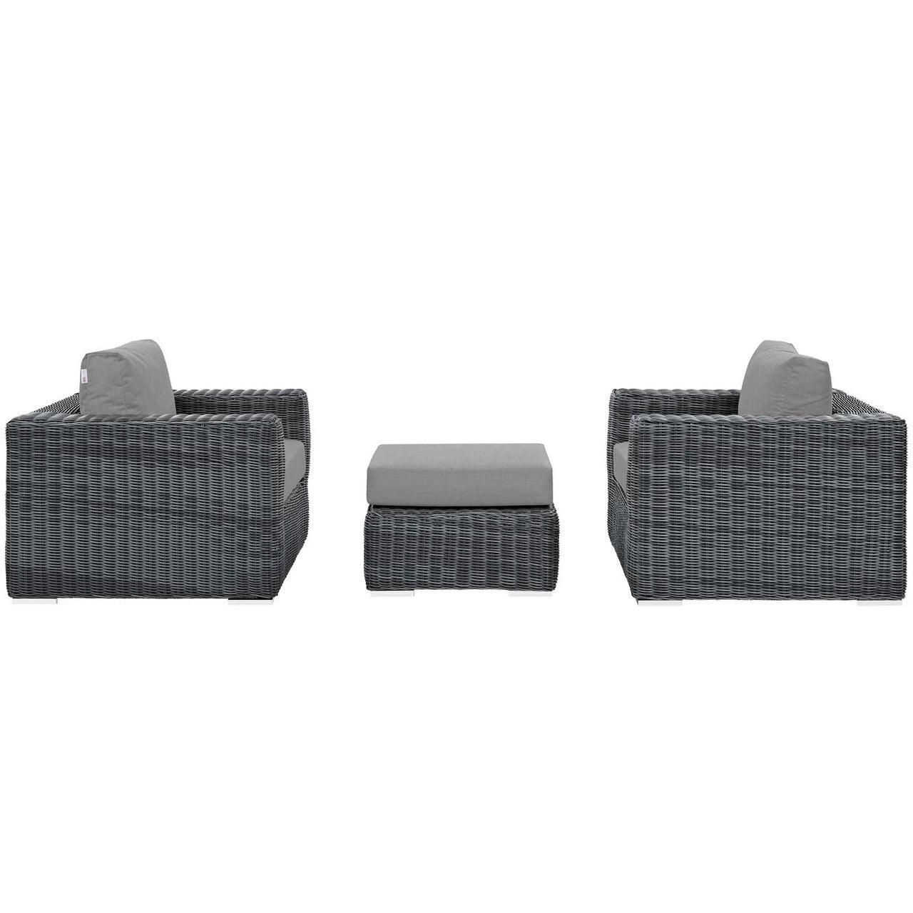 Summon 3 Piece Outdoor Patio Sunbrella® Sectional Set, Sunbrella Rattan Wicker, Grey Gray 13420